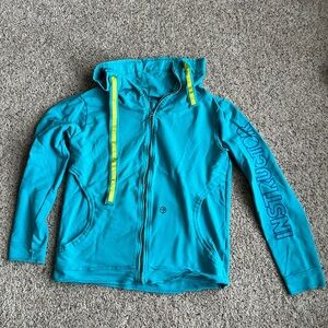 Zumba Fitness Teal Zip Hoodie with Neon Lime Drawstrings